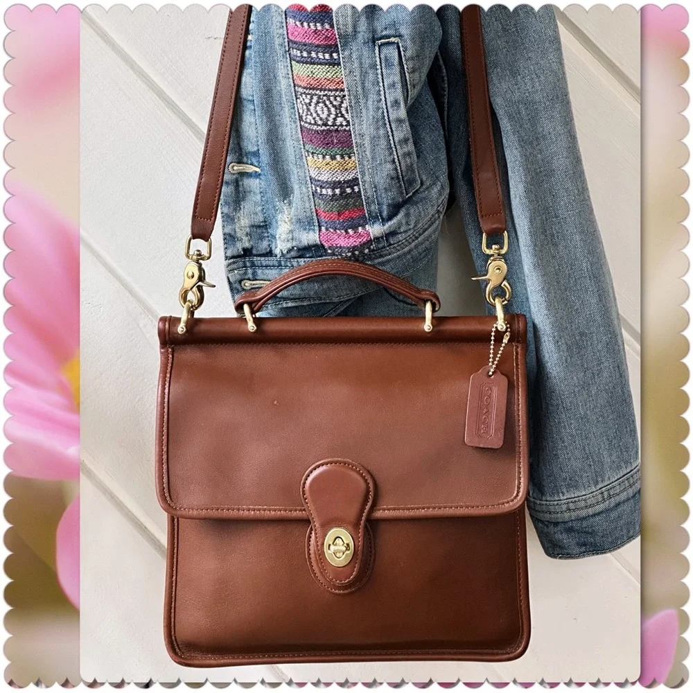VINTAGE COACH Vicuña SADDLE / TAN LEATHER MESSENGER CROSSBODY WILLIS BAG
 #9927
